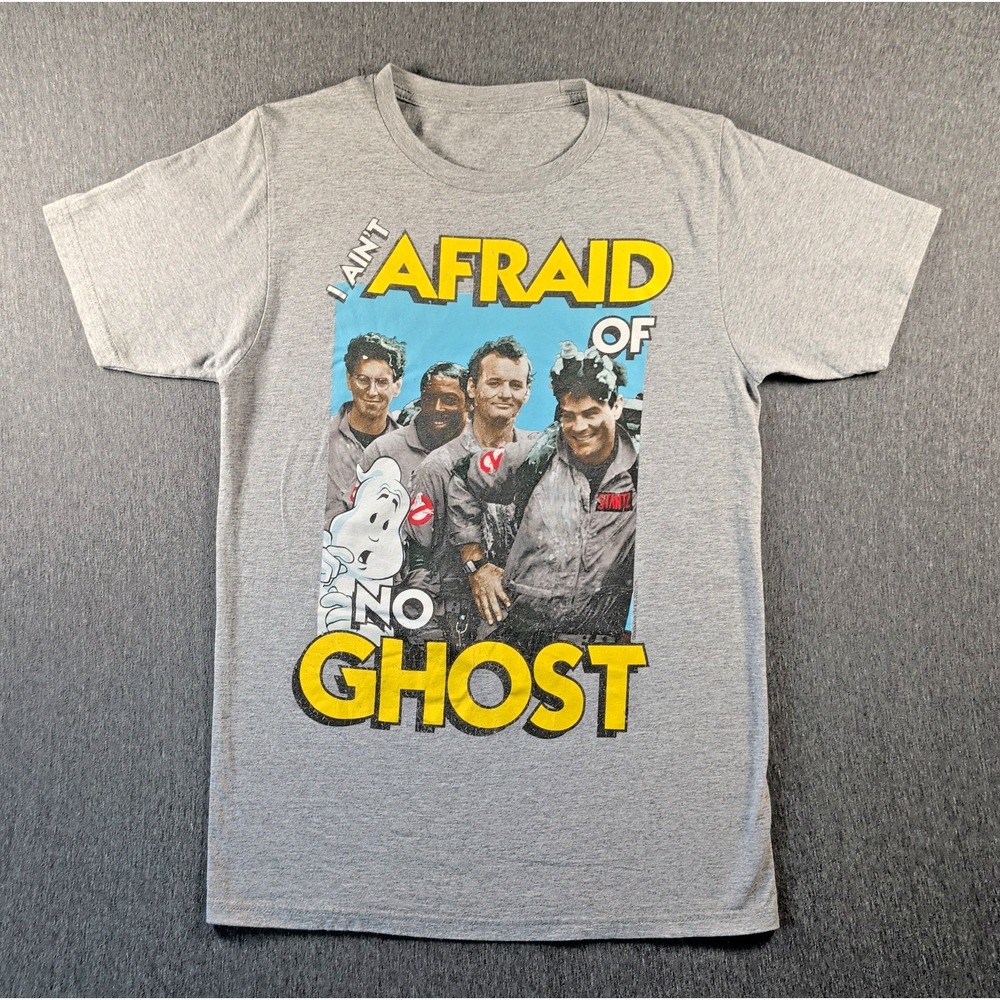Ghostbusters Ain't Afraid of No Ghost Gray Graphic T Shirt Sz M Grunge 90s Y2K